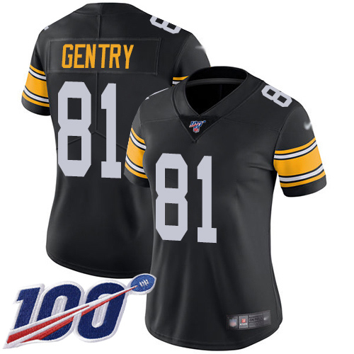 Women Pittsburgh Steelers Football #81 Limited Black Zach Gentry Alternate 100th Season Vapor Untouchable Nike NFL Jersey